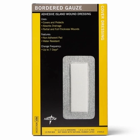 Medline Sterile Bordered Gauze, 3" x 6" with 1.5" x 4" Pad (Pack of 15)