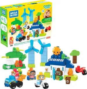 MEGA BLOKS Fisher-Price Toddler Blocks Toy Set, Green Town Build ‘n Learn Eco House with 88 Pieces, 4 Figures, Ages 1  Years