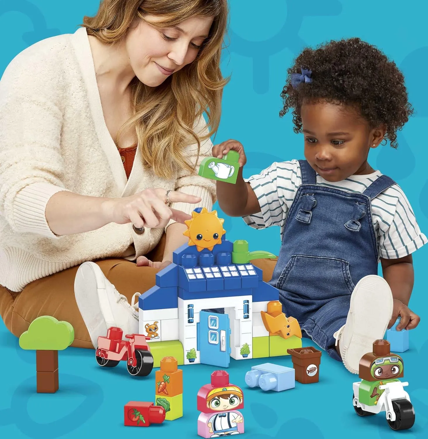 MEGA BLOKS Fisher-Price Toddler Blocks Toy Set, Green Town Build ‘n Learn Eco House with 88 Pieces, 4 Figures, Ages 1  Years