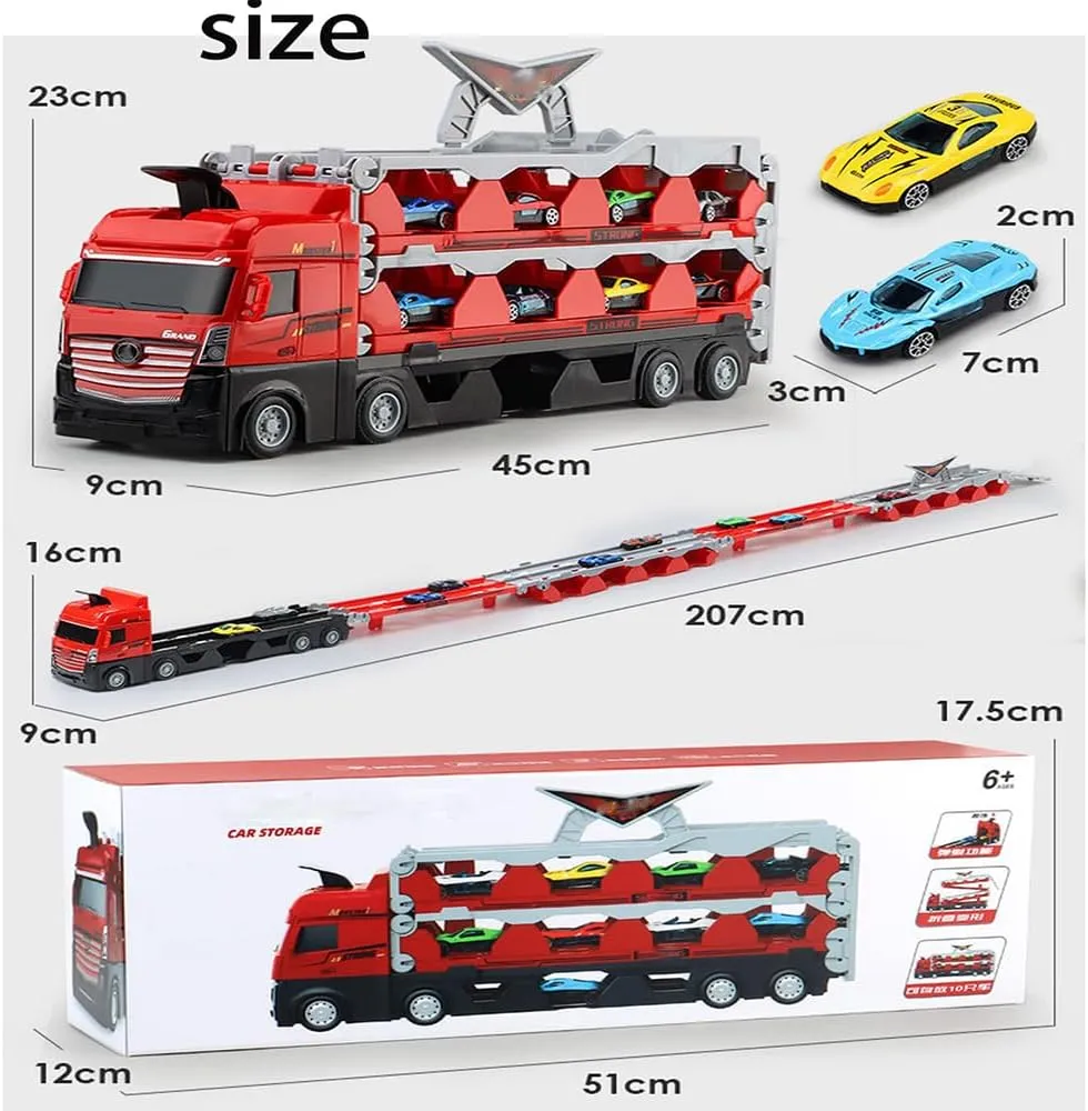 Mega Hauler Truck with Ejection Race Track,oddler Toys for 3  Years Old Boys & Girls (8 Alloy car)