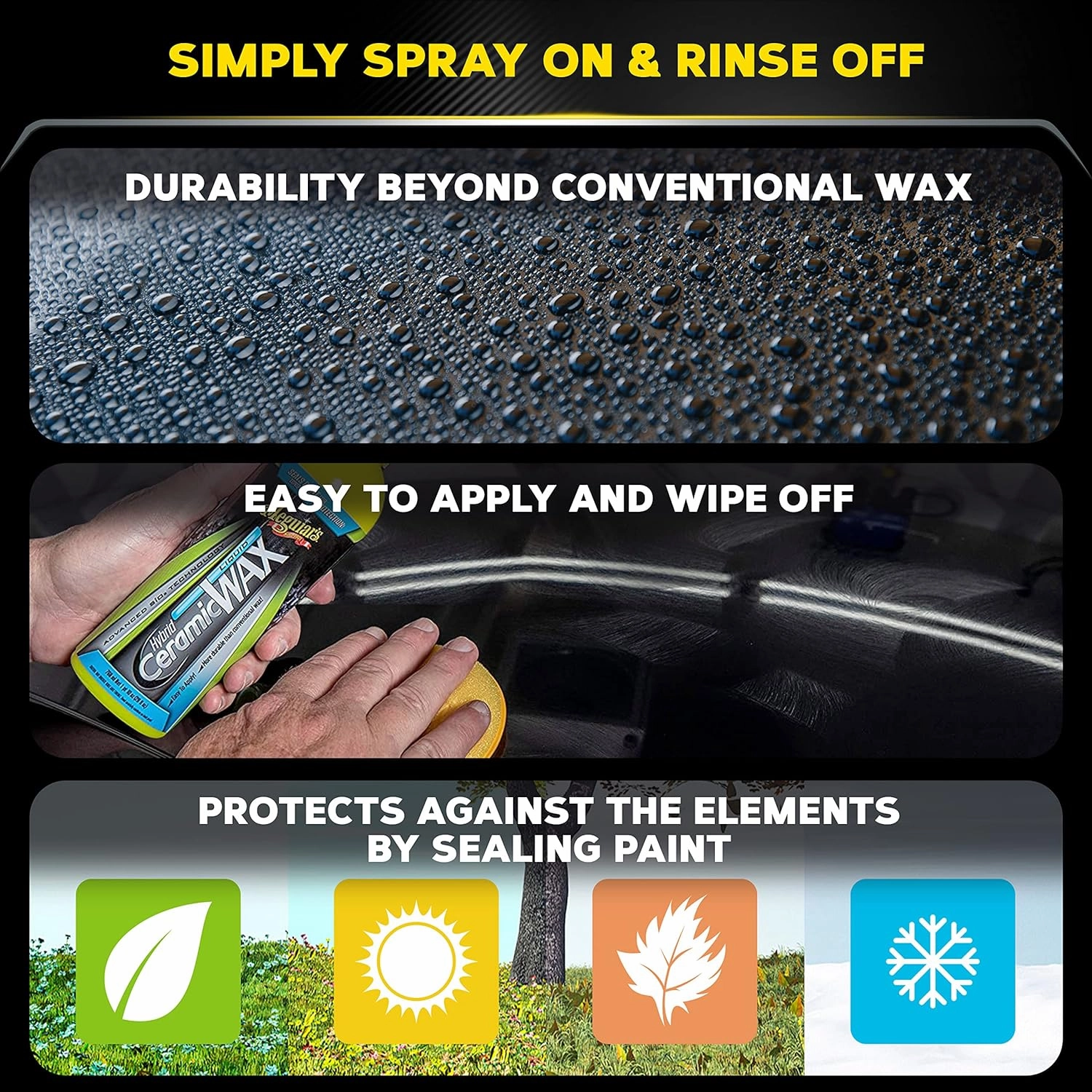 Meguiar's Hybrid Ceramic Liquid Wax, Shield Your Paint with a Residue-Free Liquid Car Wax with Advanced SiO2 Hybrid Technology and Long-Lasting Water-Beading Protection, 16 Oz Bottle