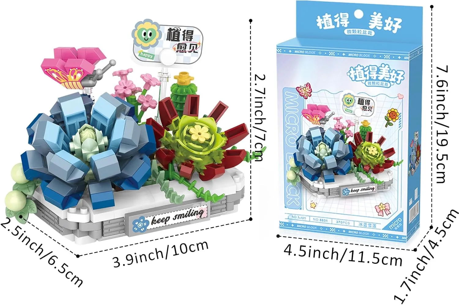 MEIEST 4 PCS Mini Flower Succulent Bonsai Building Blocks,Simulation Pot Plant Particle Botanical Collection Construction Building Bricks Toy,Home Decors (Series-1)