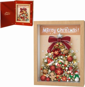 MEIEST Christmas Tree Picture Frame Building Blocks Set,Creative Xmas Building Set with Exquisite Frame,Fantasy Building Bricks Toys,Home Decor (Red)