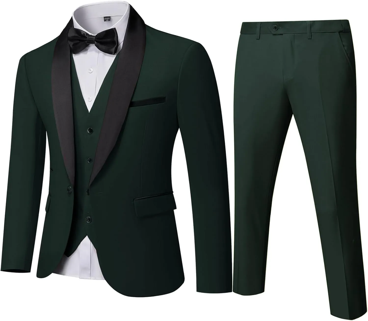 Men's Slim Fit 3-Piece Tuxedo Set, One Button Shawl Collar Jacket Vest Pants for Party, Business and Wedding