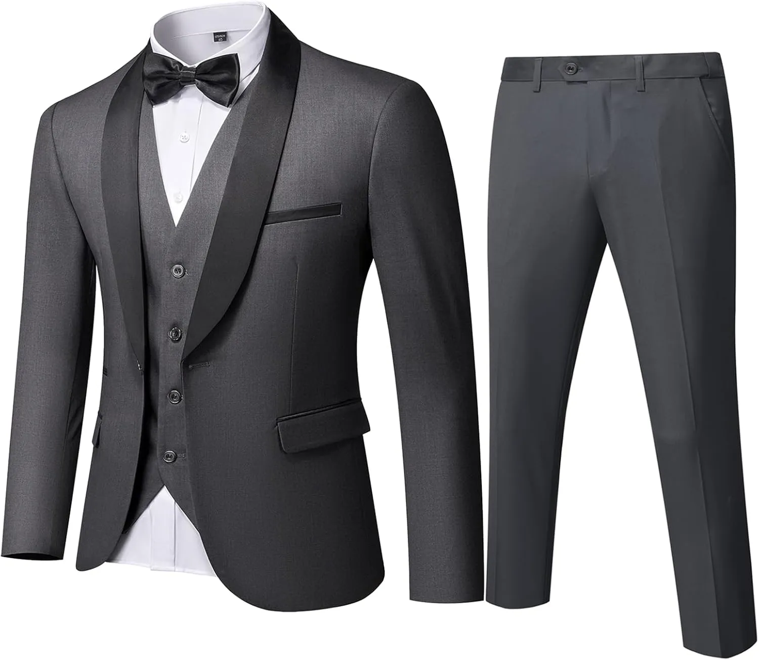 Men's Slim Fit 3-Piece Tuxedo Set, One Button Shawl Collar Jacket Vest Pants for Party, Business and Wedding