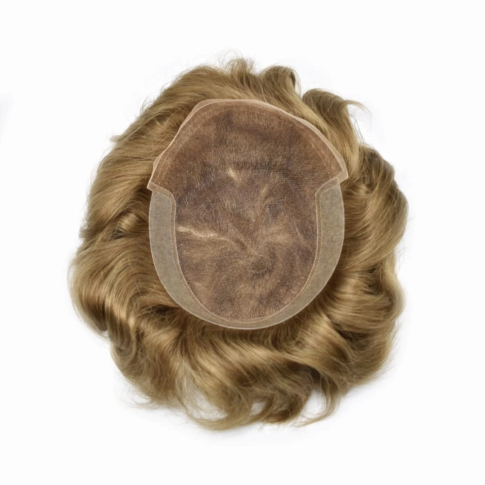 Mens Toupee Hair Piece For Men Human Hair Replacement System French Lace Male Hair Prosthesis Toupee For Men Hairpieces 7x9Light to medium density#1710 17# DARK ASH BLONDE 10% GREY