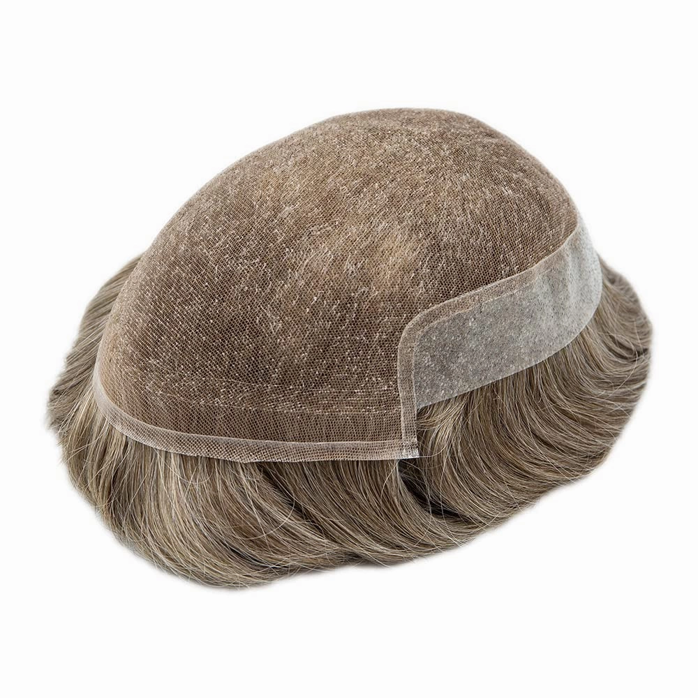 Mens Toupee Hair Piece For Men Human Hair Replacement System French Lace Male Hair Prosthesis Toupee For Men Hairpieces 7x9Light to medium density#1720 17# DARK ASH BLONDE 20% GREY