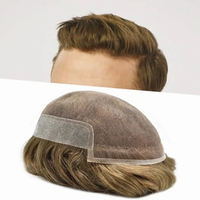 Mens Toupee Hair Piece For Men Human Hair Replacement System French Lace Male Hair Prosthesis Toupee For Men Hairpieces 7x9Light to medium density#1810 18# MEDIUM BLONDE 10% GREY