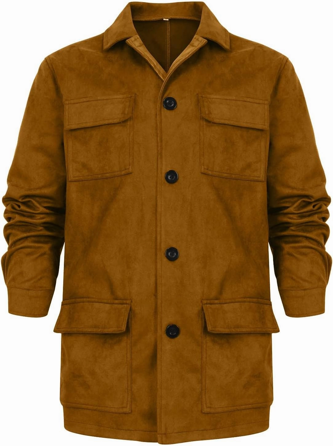 Mens Waterproof Suede Jacket Coat Vintage Classic Leather Jacket Casual Lapel Button Down Long Sleeve Winter Coats