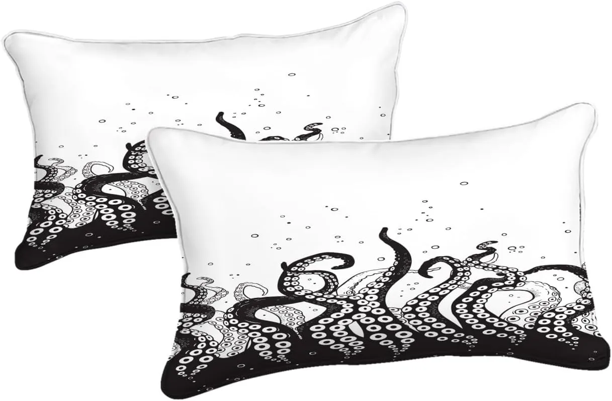 Merryword Ocean Octopus Twin 6-Piece Bed in a Bag - Black & White Underwater Comforter Set
