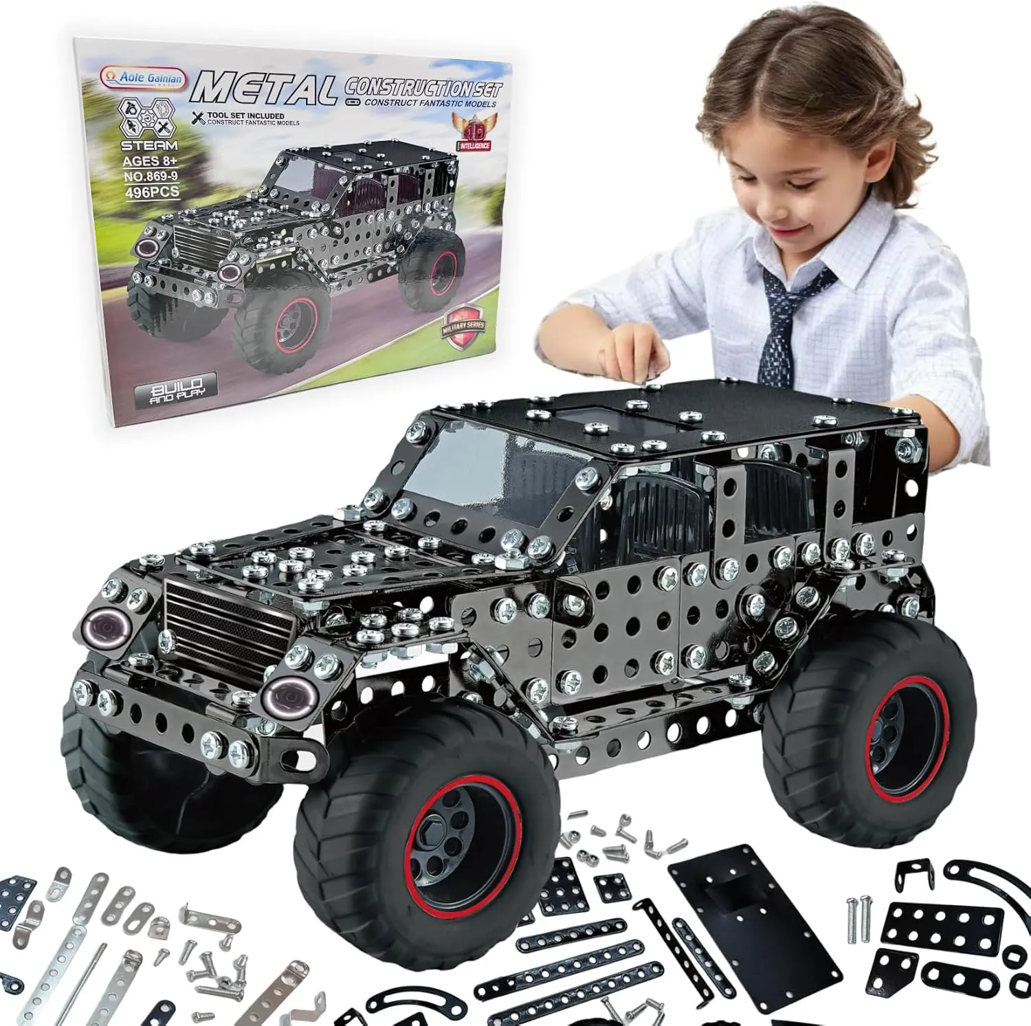 Metal Truck Building Assembly Toy 496PCS STEM Project Building Erector Sets Off-Road Car Model Kit Metal Construction Set Model Car Building Toy for Kids Ages 8  (Off Road Car)