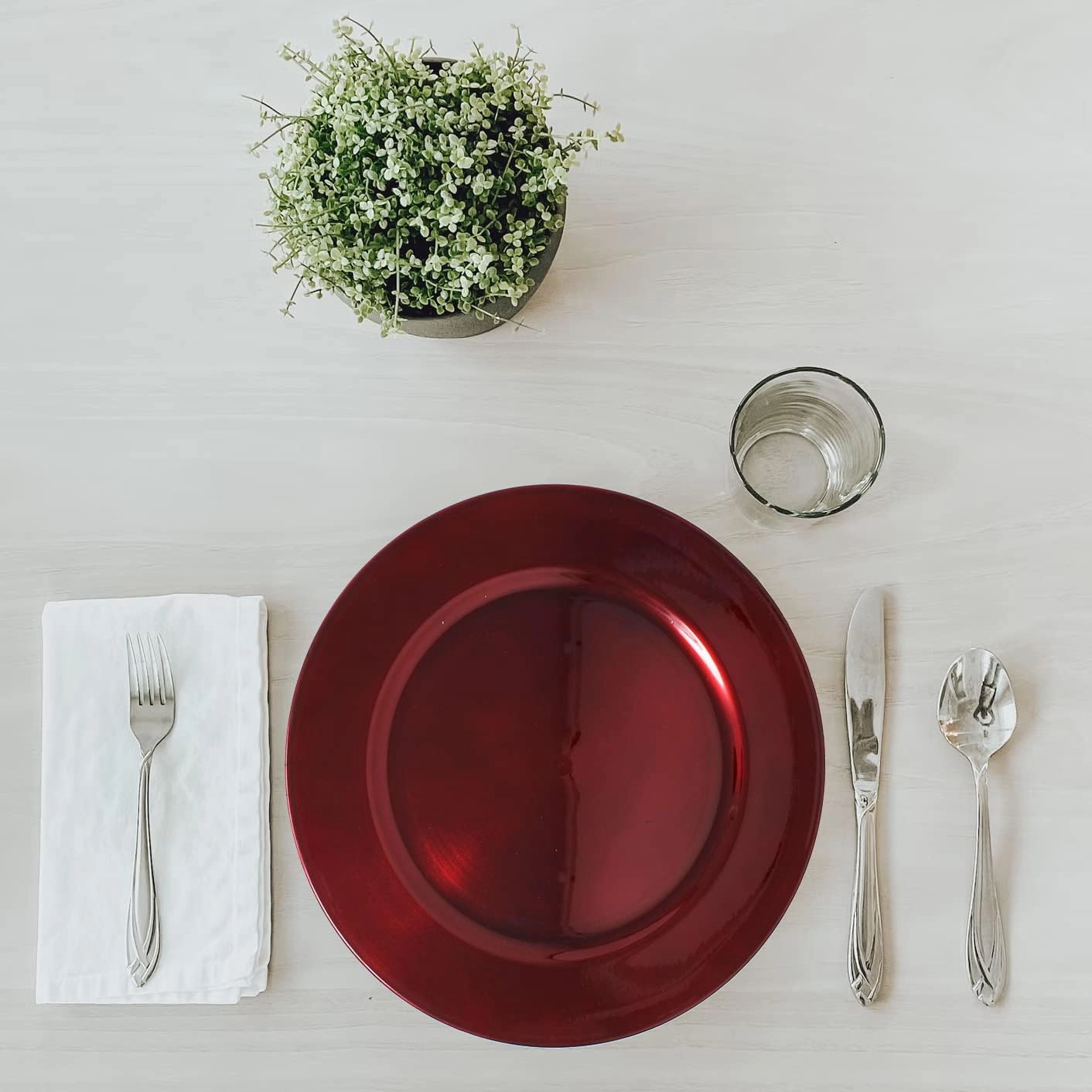 Metallic Foil Charger Plates - Set of 6 - Made of Thick Plastic - Dark Red