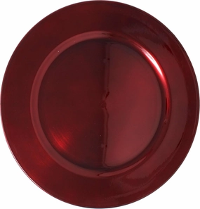 Metallic Foil Charger Plates - Set of 6 - Made of Thick Plastic - Dark Red