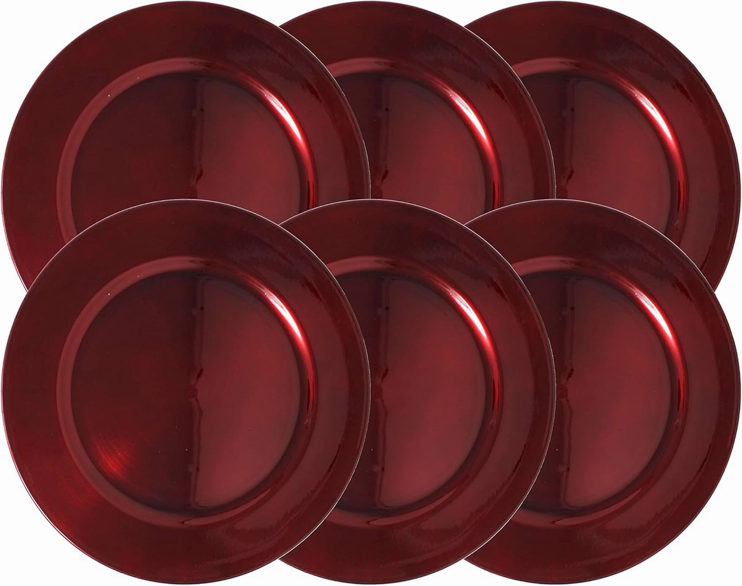 Metallic Foil Charger Plates - Set of 6 - Made of Thick Plastic - Dark Red