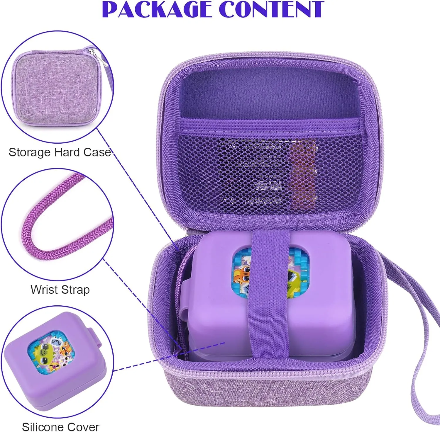 MGZNMTY Carrying Case and Silicone Case for Bitzee Magicals Interactive Toy Digital Pet and Protective Skin Cover for New Bitsy Electronic Virtual Pet (Purple)