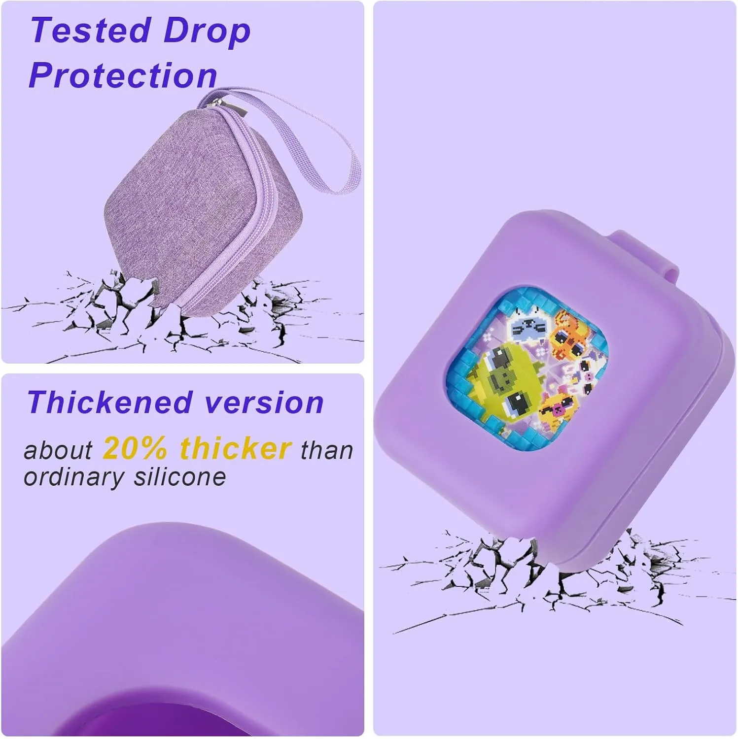 MGZNMTY Carrying Case and Silicone Case for Bitzee Magicals Interactive Toy Digital Pet and Protective Skin Cover for New Bitsy Electronic Virtual Pet (Purple)