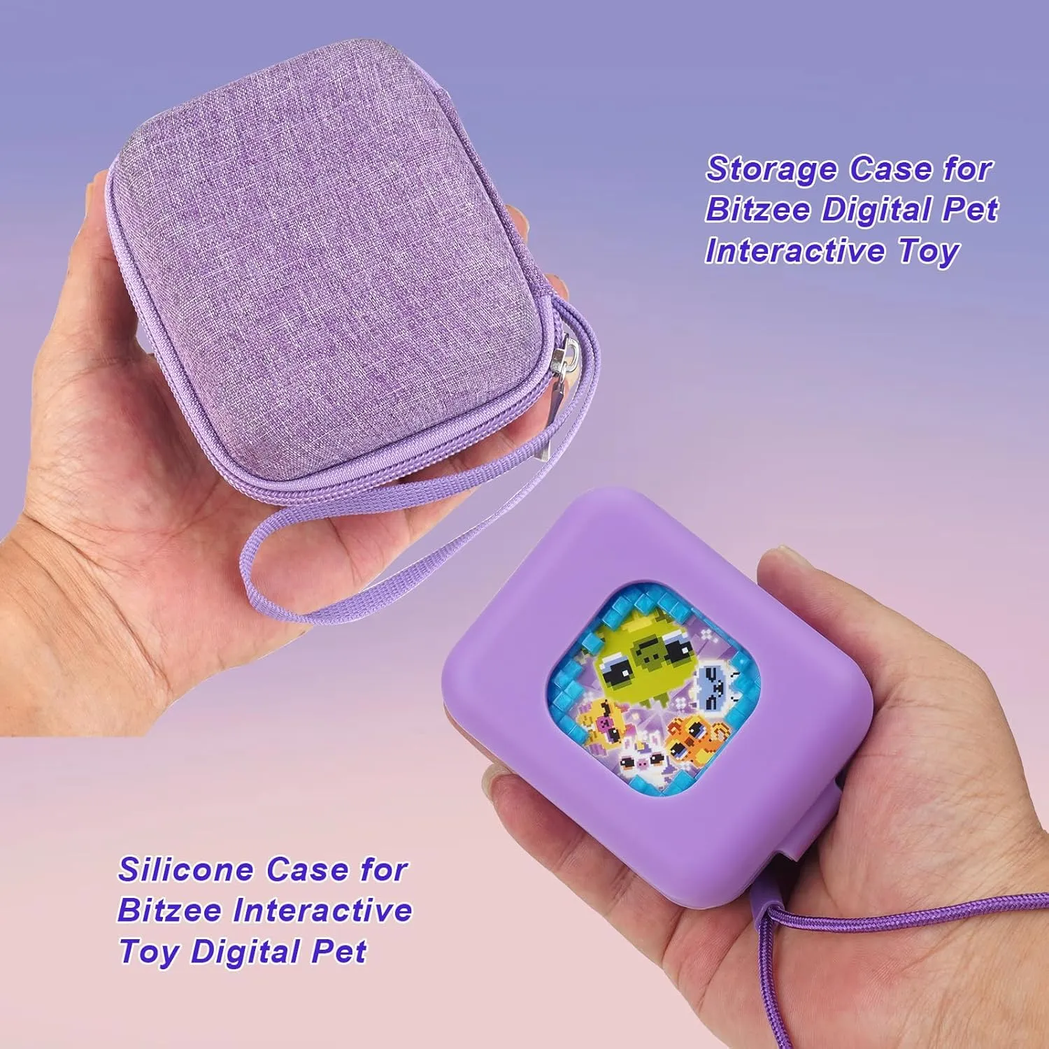 MGZNMTY Carrying Case and Silicone Case for Bitzee Magicals Interactive Toy Digital Pet and Protective Skin Cover for New Bitsy Electronic Virtual Pet (Purple)
