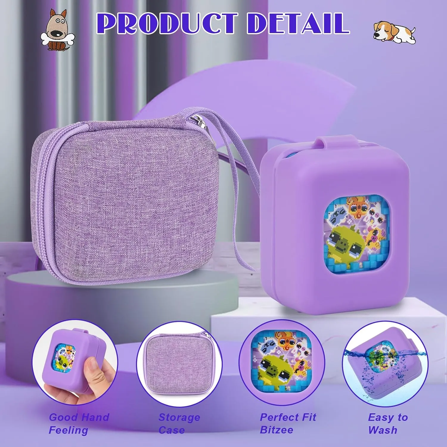 MGZNMTY Carrying Case and Silicone Case for Bitzee Magicals Interactive Toy Digital Pet and Protective Skin Cover for New Bitsy Electronic Virtual Pet (Purple)