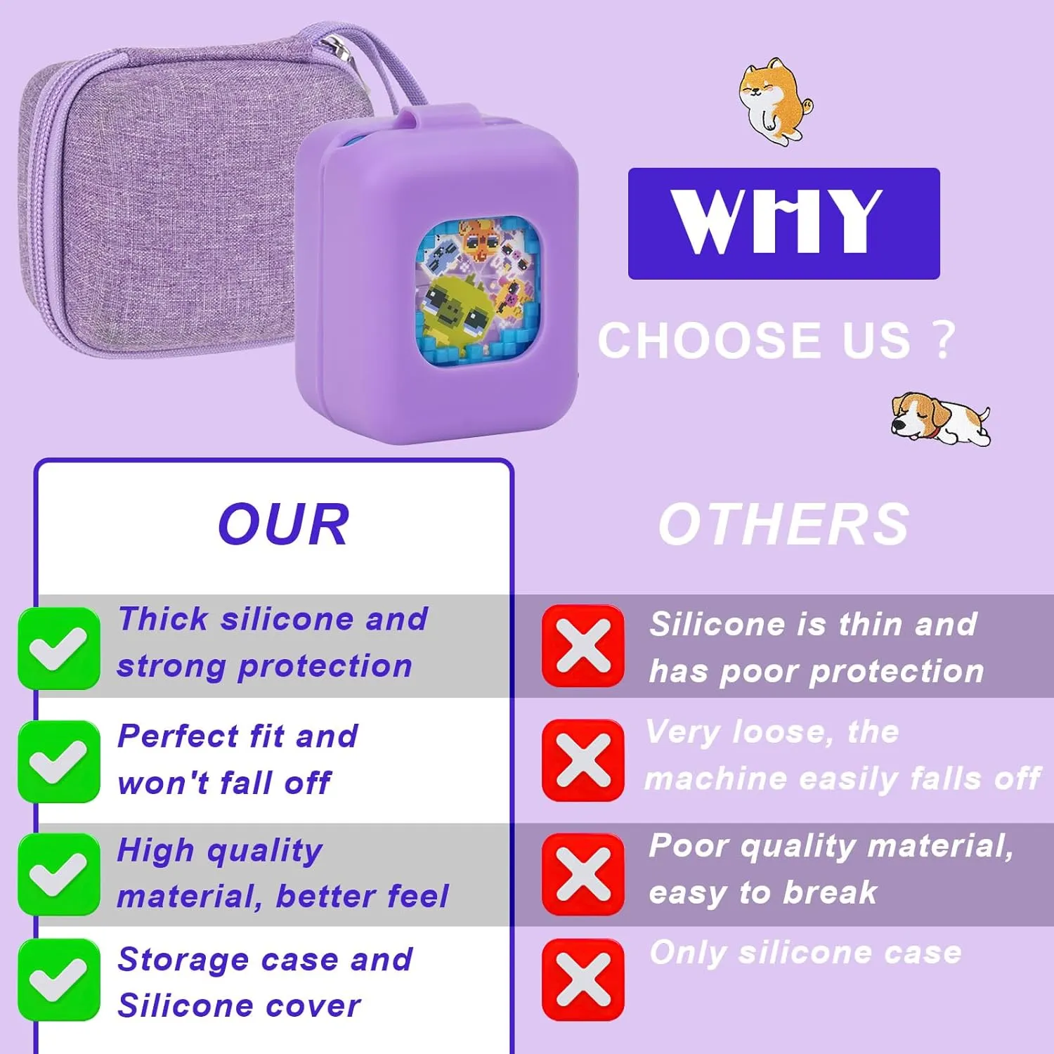 MGZNMTY Carrying Case and Silicone Case for Bitzee Magicals Interactive Toy Digital Pet and Protective Skin Cover for New Bitsy Electronic Virtual Pet (Purple)