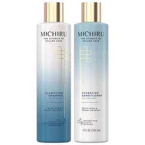 Michiru Clarifying Shampoo, Sulfate-Free & Hydrating Conditioner, Silicone-Free – Japanese Hair Care, Scalp Treatment with Yuzu & Peony Extract, 9 Oz Each (2 Piece Set)