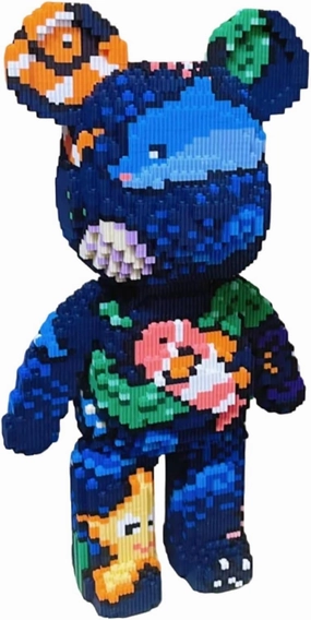 Micro Building Blocks Set - Blue Graffiti Bear (3688 Pieces) ，Underwater World Bear ，Creative Bricks Gift for Adults and Kids