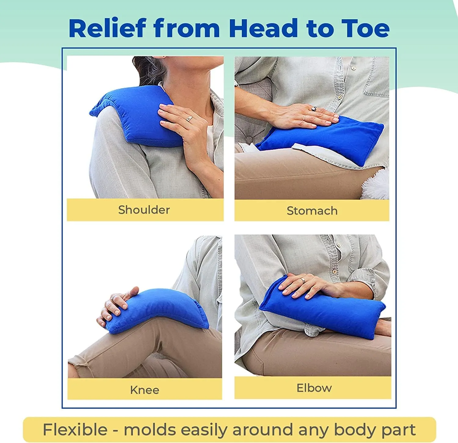 Microwavable Heating Pads for Lower Back, Neck, and Shoulder Pain Relief - Moist Microwave Heating Pad for Muscles and Joints - Microwave Hot Pack Heat Pad for Cramps - 3 Packs Blue
