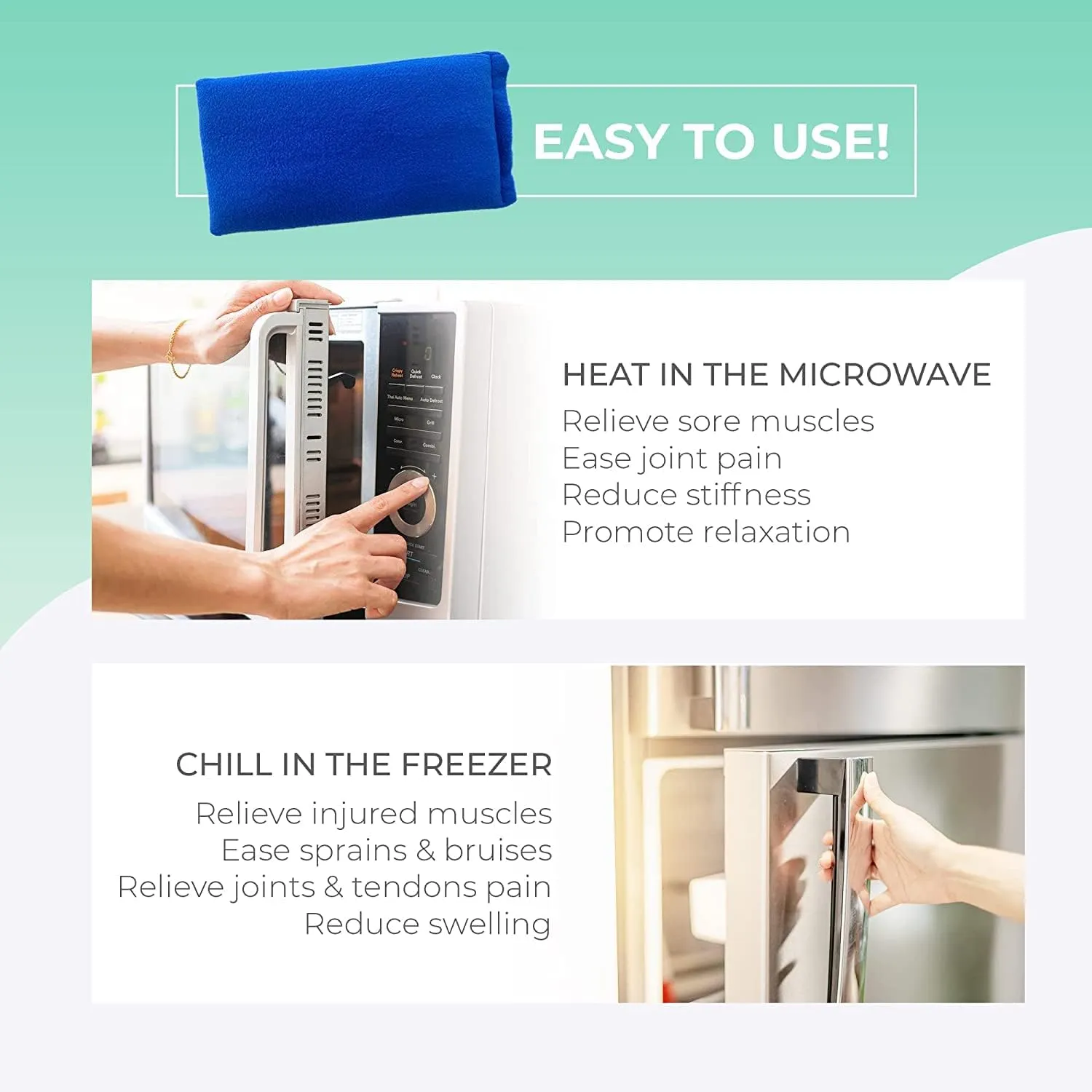 Microwavable Heating Pads for Lower Back, Neck, and Shoulder Pain Relief - Moist Microwave Heating Pad for Muscles and Joints - Microwave Hot Pack Heat Pad for Cramps - 3 Packs Blue