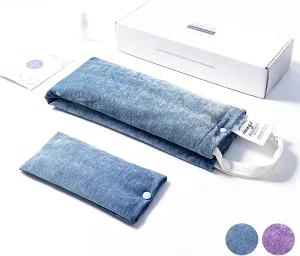 Microwave Heating Pad for Neck and Shoulders & Heated Eye Mask Set. Neck Wrap Microwavable for Pain Relief. Large Moist Heat Pack for Warm Compress. Relaxation Gifts for Women. (Gray-Blue)
