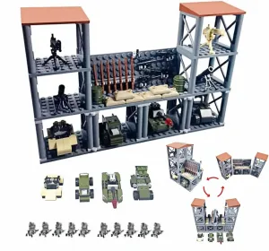 Military Base Building Blocks Toy Set - Complete Army Base with WW2 Armory,Realistic Military Weapons,SWAT Team Gear,Vehicles,Transformable Watchtower,and 10 Soldier Figures for Ultimate Battle Play