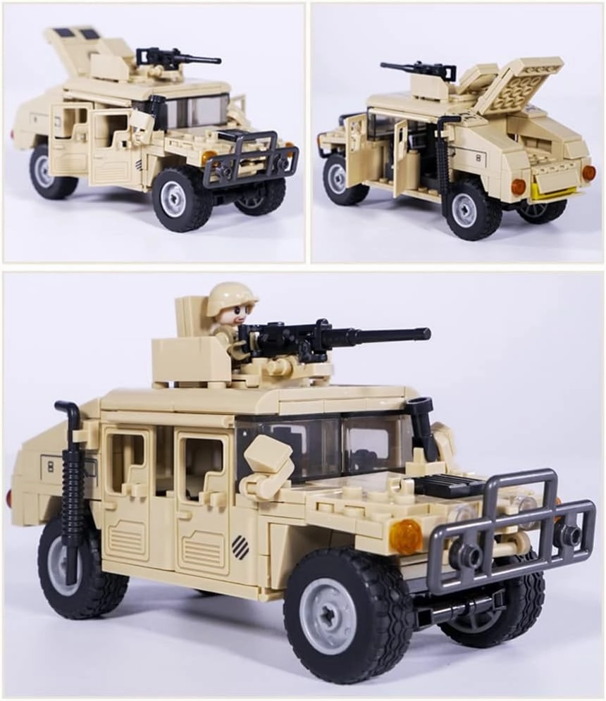 Military Vehicle Building Toy for Age 6 7 8 9 10 11 12 , Army Battle Brick, Car Model with 2 Soldier Figures,Toys Gifts for Kid and Adult （265PCS）, Khaki, (C51013W)