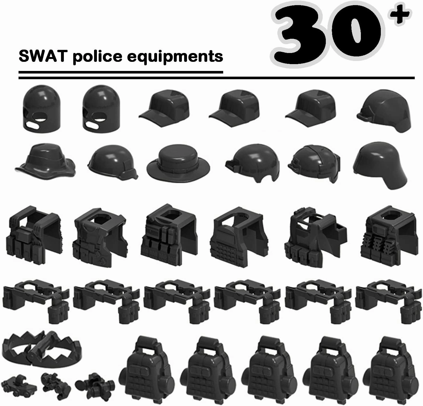 Military Weapons Pack, WW2 Army Gear Kit Bricks Accessories Set, SWAT Building Blocks Parts for Soldier Figures, Compatible with Major Brands