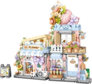 Mini City Shop Street View Building Blocks Model Set,Simulation Animals Architecture Collection Particle Construction Building Bricks Toy,Home Decoration (Flower Shop)