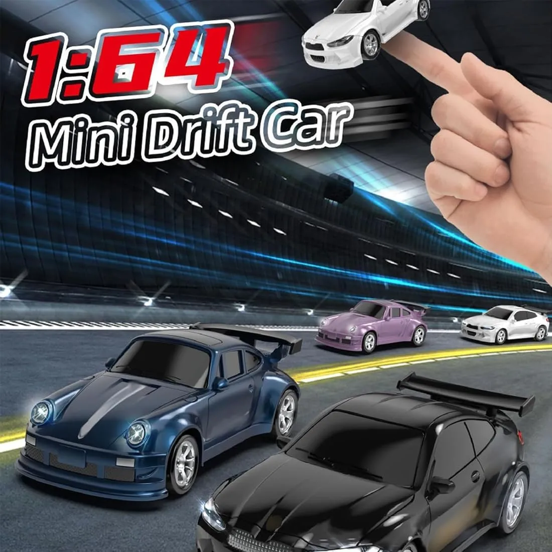 Mini RC Drift Car, 1/64 Scale 4WD Proportional Control 15KM/H RC Car with LED Lights, Ideal Gift for Adults