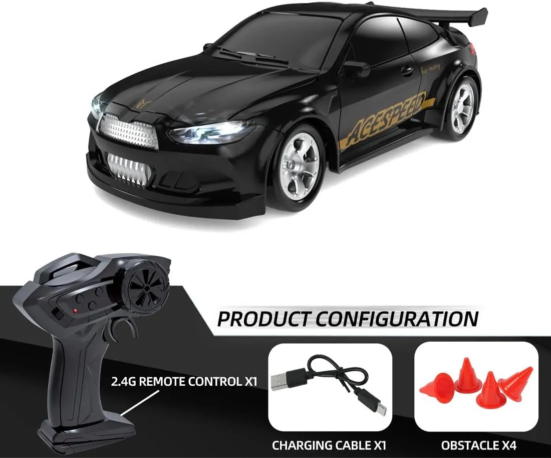 Mini RC Drift Car, 1/64 Scale 4WD Proportional Control 15KM/H RC Car with LED Lights, Ideal Gift for Adults