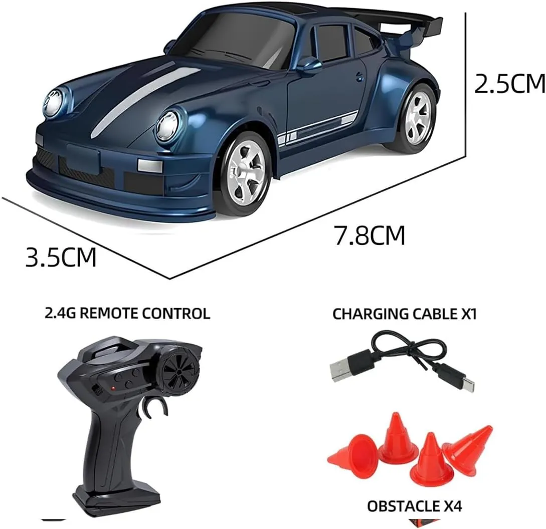 Mini RC Drift Car, 1/64 Scale 4WD Proportional Control 15KM/H RC Car with LED Lights, Ideal Gift for Adults