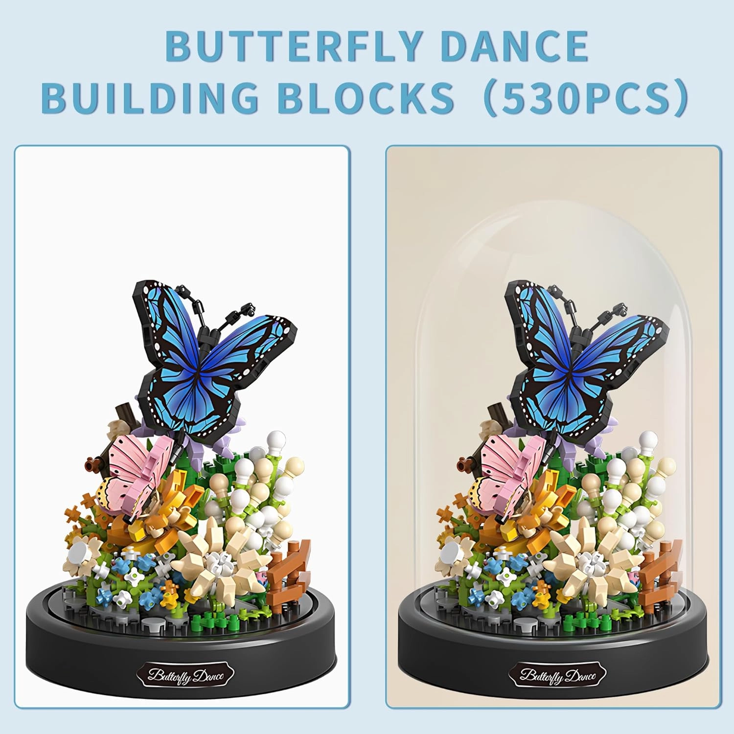 Mini Bricks Flower Bouquet Butterfly Building Sets,DIY Unique Decoration Home,Bonsai Tree Building Kit with Dust Cover,530 Pieces Micro Bricks,Birthday Gifts for Boys and Girls