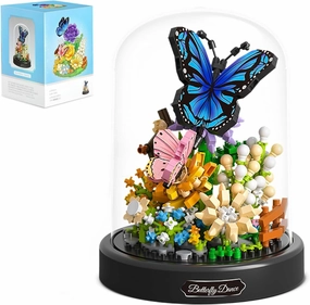 Mini Bricks Flower Bouquet Butterfly Building Sets,DIY Unique Decoration Home,Bonsai Tree Building Kit with Dust Cover,530 Pieces Micro Bricks,Birthday Gifts for Boys and Girls