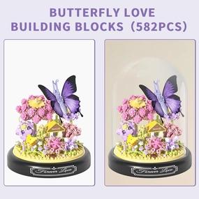 Mini Bricks Flower Bouquet Butterfly Building Sets,DIY Unique Decoration Home,Bonsai Tree Building Kit with Dust Cover,582 Pieces Micro Bricks,Birthday Gifts for Boys and Girls