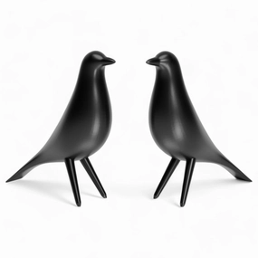 Mini Mid Century Modern Style Minimalist Bird Pair Decor Family Retro Vintage Figures 1960s 50s MCM Midmod Set of 2 Office Home Living Gift (Black)