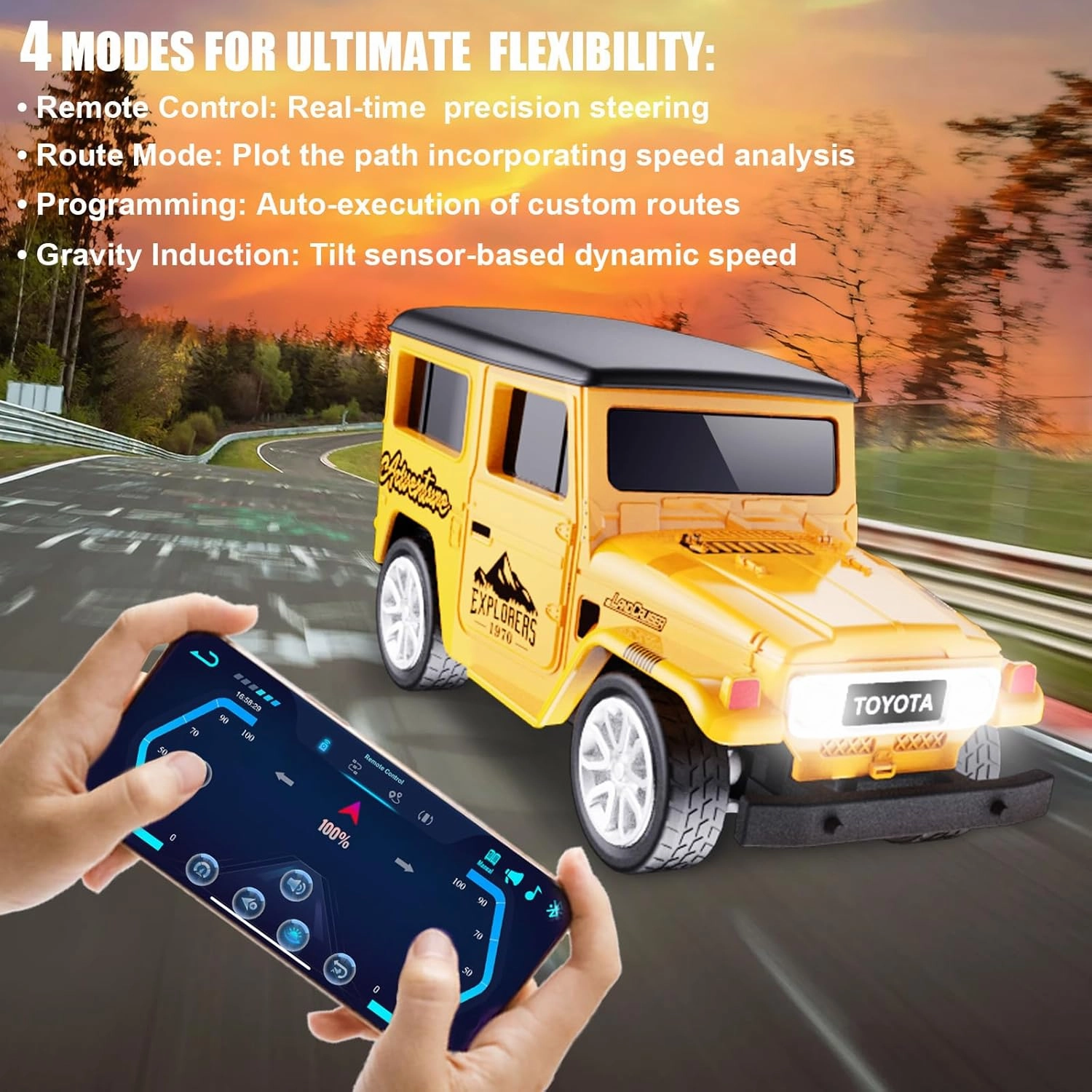 Mini RC Car with APP Control, 1:64 Scale Off-Road Vehicle & Trailer Toy, 2.4GHz Wireless Remote Control, LED Lights, Alloy Case, MultiControl Modes, Speed/Steering Adjustable (Pink)