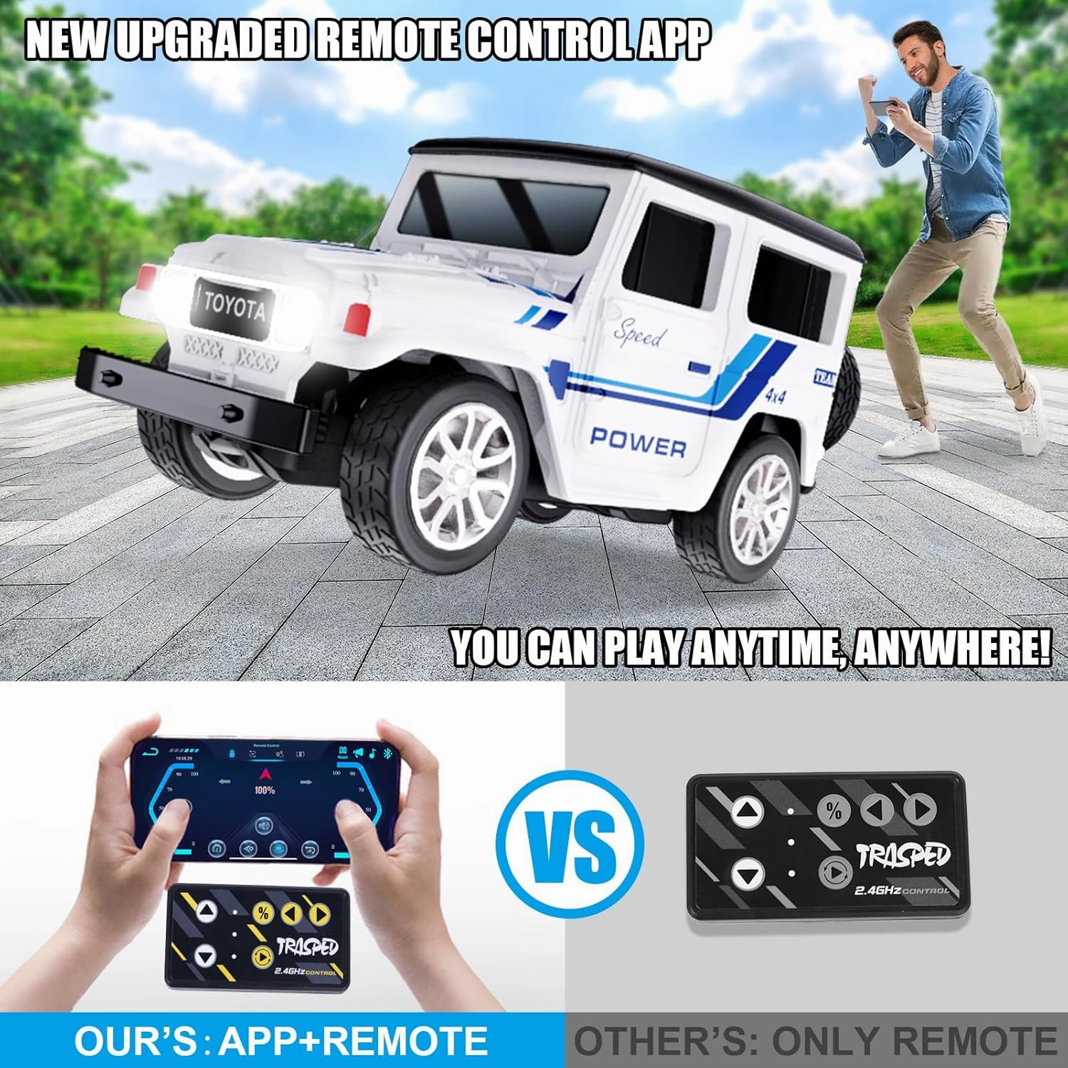 Mini RC Car with APP Control, 1:64 Scale Off-Road Vehicle & Trailer Toy, 2.4GHz Wireless Remote Control, LED Lights, Alloy Case, MultiControl Modes, Speed/Steering Adjustable (Pink)