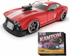Mini RC Drift Car, 1/32 Scale 2.4G Full Proportional 4WD RC Race Car with Gyro Stabilization and 3 LED Headlight Modes, Speed 30KM/H, KM3299