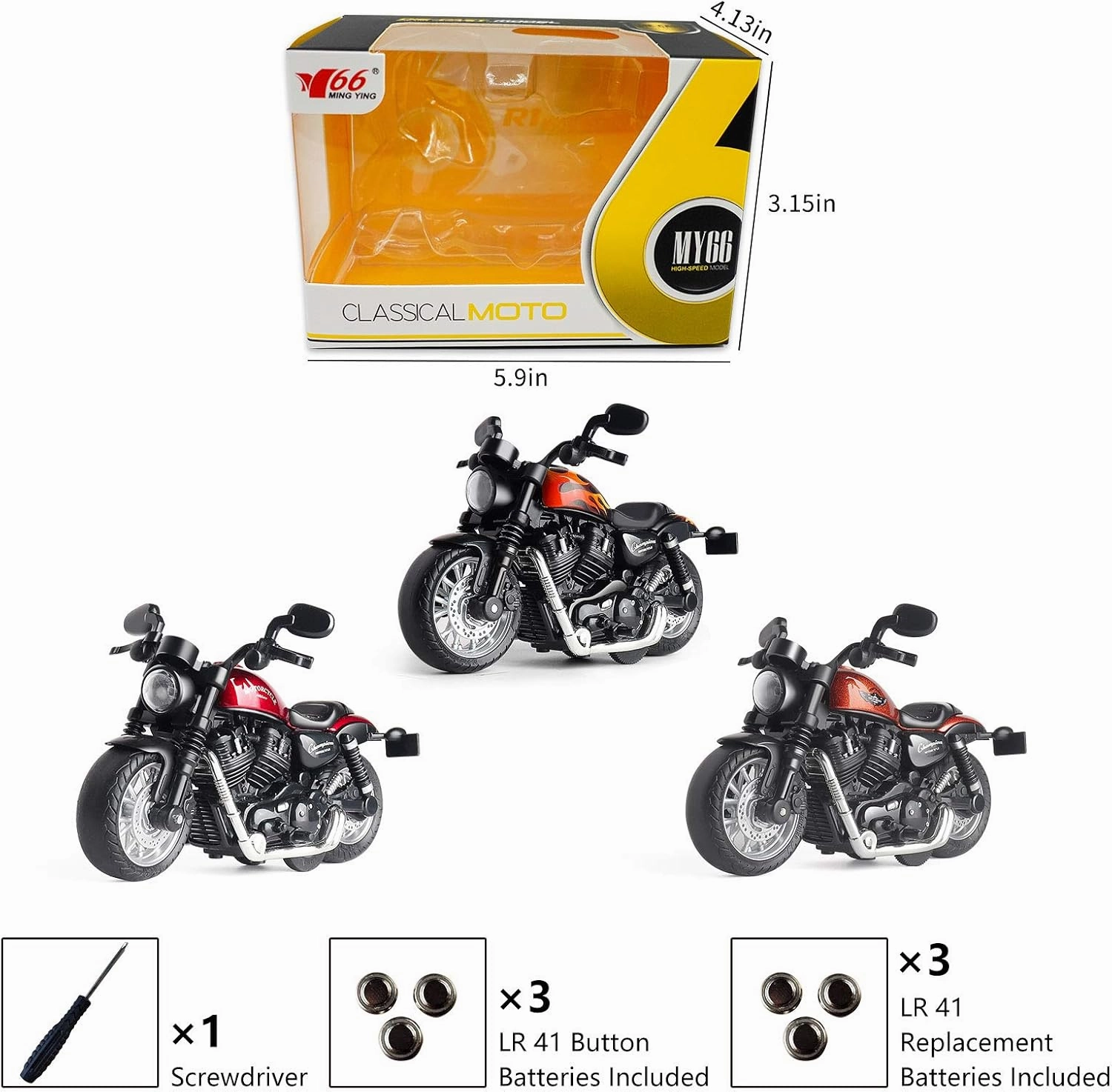 Mini Toy Motorcycle - Pull Back Toy Cars with Sound and Light Toy,Toy Motorcycles for Toddlers,Motorcycle Toys for Boys Age 3-9 (Black)
