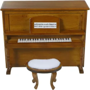 Miniature Piano Model with Stool Wooden Upright Piano Replica Dollhouse Grand Piano Decoration Artificial Mini House Furniture Accessories Doll House Scene