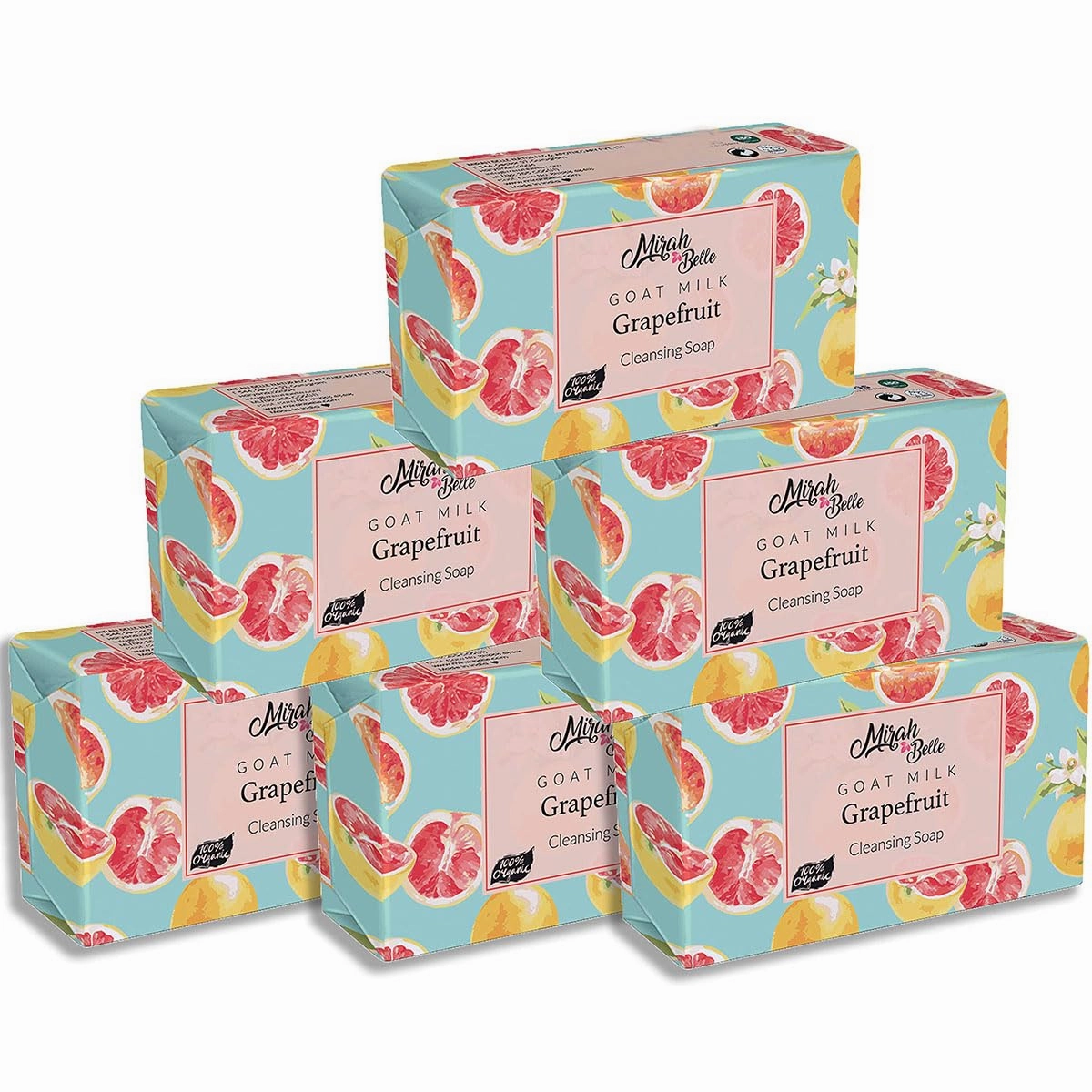 Mirah Belle - Organic Goat Milk, Grapefruit Cleansing Soap Bar (Pack of 6-125 GMS) - Oily, Pigmented, Infection and Acne Prone Skin - Vegan, Natural, Cruelty Free - 750 gms