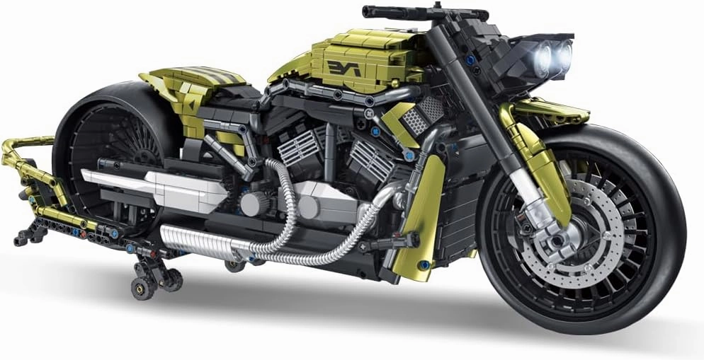 MISINI 672110 Dark Night Phantom Motorcycle Building Blocks Set 2427 PCS 1:5 V2 Technology Locomotive Model Bricks with LED Light, Ideal Gift for Men Teens (672110 Motorcycle)