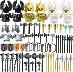 MISINI Medieval Castle Knights Weapon Pack Accessories Kit Knight People Weapons Toy Set Including Armor Helmet Shield Barding for Figures Compatible with All Major Brands