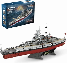 MISINI Technik FC4201 German Battleship Bismarck Clamp Blocks, 2081 PCs/MOC Large WWII German Military Warship Marine Battleship Model for Adult