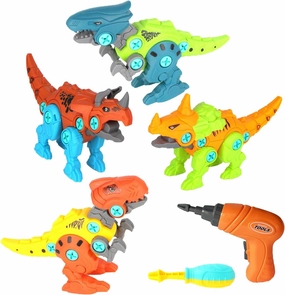 MISS. CHEN 7&7 4-in-1 Take Apart Dinosaur Toys with Electric Drill for Kids 3 , Includes Tyrannosaurus Rex, Triceratops, Velociraptor, Educational Building Set