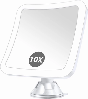 MIYADIVA Magnifying Mirror with Light,10X Lighted Makeup Mirror with Magnification,Suction Cup Makeup Mirror with Lights and Magnification,Lighted Magnifying Mirror with 3*AAA Battery(not Included)